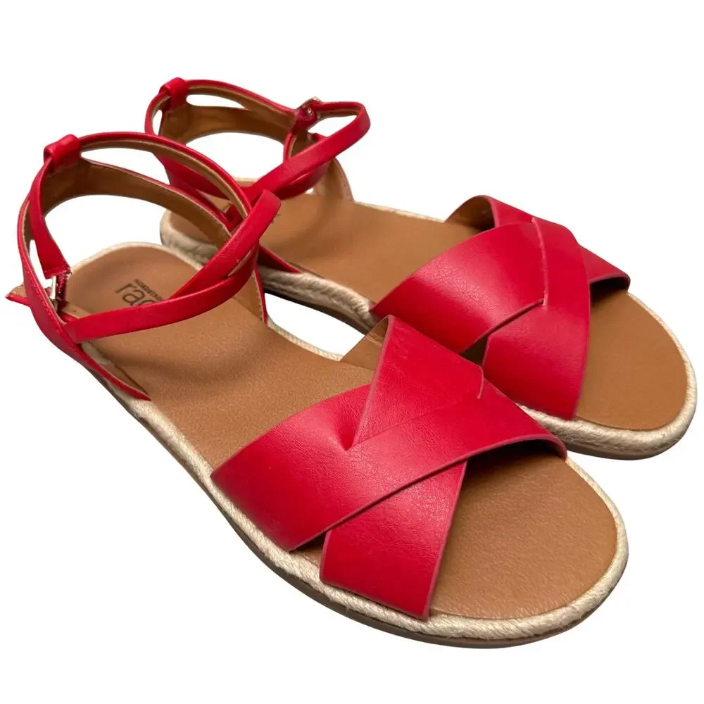 Nordstrom Rack Red Espadrille Criss Cross Sandals Size 7.5 Colorful Resortwear